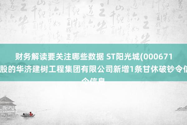 财务解读要关注哪些数据 ST阳光城(000671)控股的华济建树工程集团有限公司新增1条甘休破钞令信息