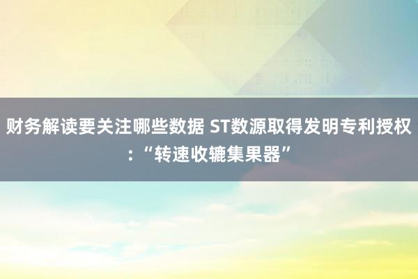 财务解读要关注哪些数据 ST数源取得发明专利授权: “转速收辘集果器”