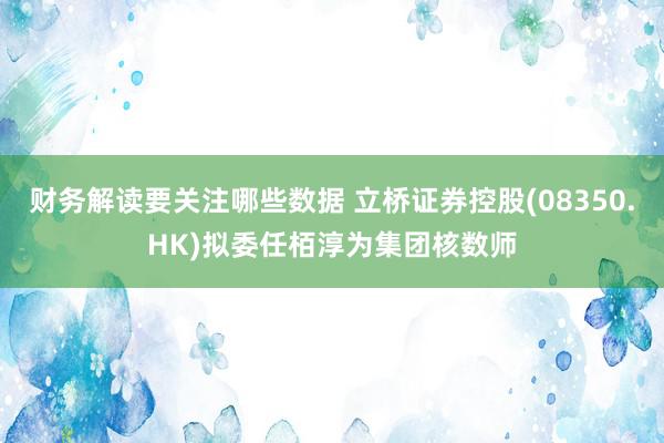 财务解读要关注哪些数据 立桥证券控股(08350.HK)拟委任栢淳为集团核数师