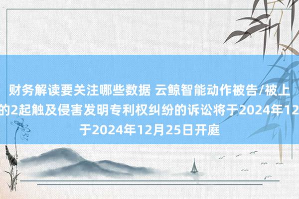 财务解读要关注哪些数据 云鲸智能动作被告/被上诉东说念主的2起触及侵害发明专利权纠纷的诉讼将于2024年12月25日开庭