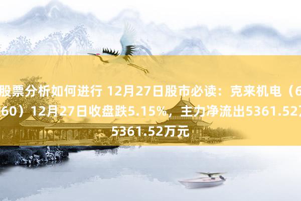 股票分析如何进行 12月27日股市必读：克来机电（603960）12月27日收盘跌5.15%，主力净流出5361.52万元