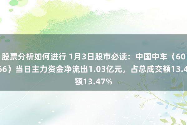 股票分析如何进行 1月3日股市必读：中国中车（601766）当日主力资金净流出1.03亿元，占总成交额13.47%