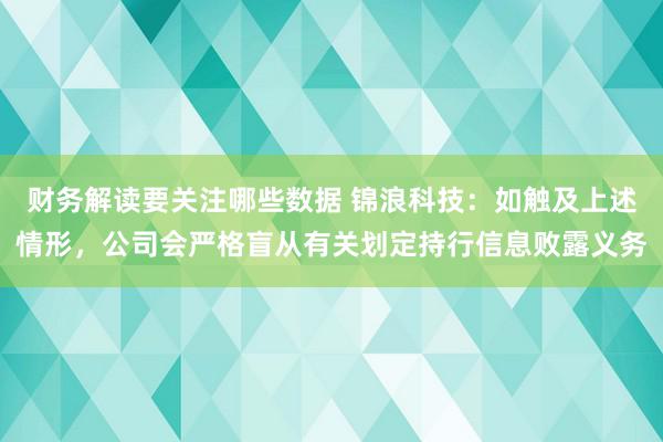 财务解读要关注哪些数据 锦浪科技：如触及上述情形，公司会严格盲从有关划定持行信息败露义务