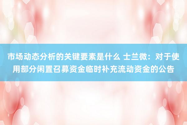 市场动态分析的关键要素是什么 士兰微：对于使用部分闲置召募资金临时补充流动资金的公告