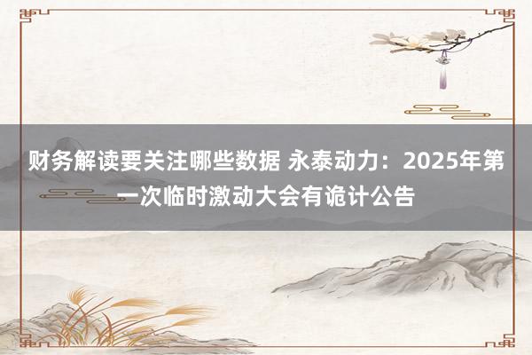 财务解读要关注哪些数据 永泰动力：2025年第一次临时激动大会有诡计公告