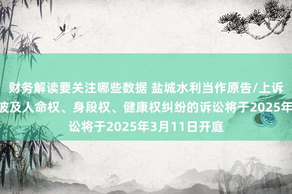 财务解读要关注哪些数据 盐城水利当作原告/上诉东谈主的1起波及人命权、身段权、健康权纠纷的诉讼将于2025年3月11日开庭